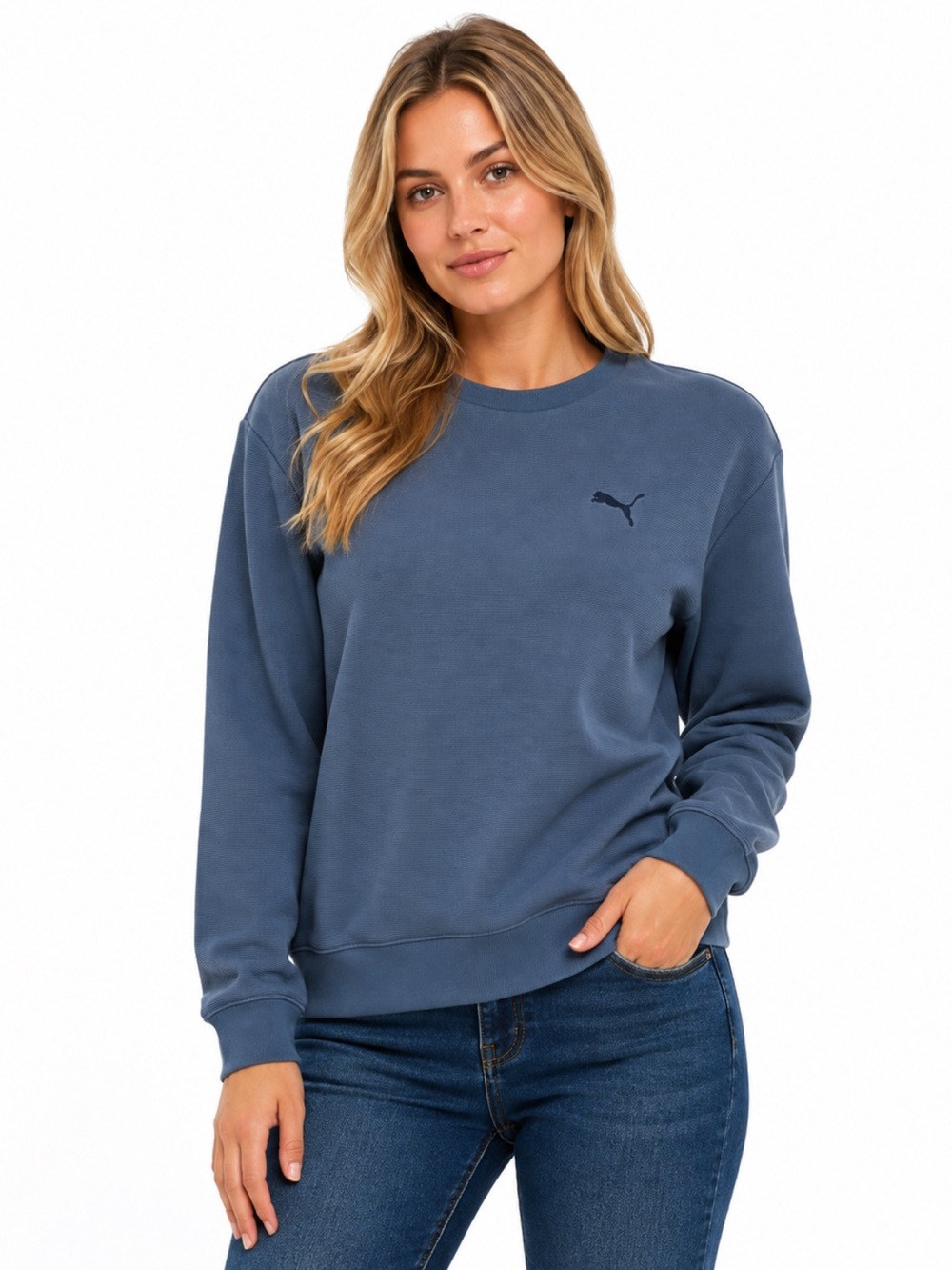 Puma Women’s Blue Crewneck Sweatshirt Size Large Embroidered Logo Pullover